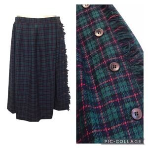 Vintage Koret Skirt Wool Blend Tartan Plaid Side Buttons Preppy Sz 8P